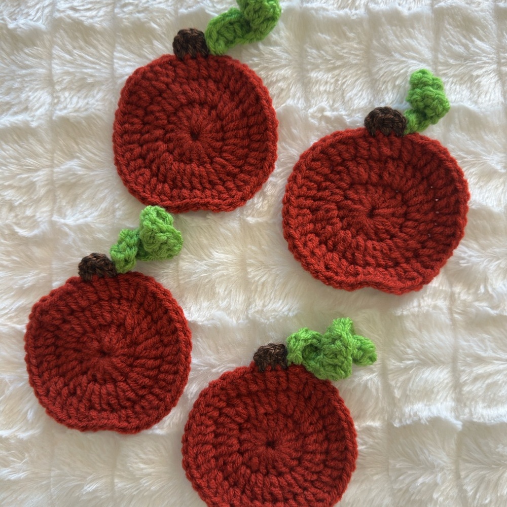 Handmade Crochet Burnt Orange Pumpkin Coasters (set of 2)